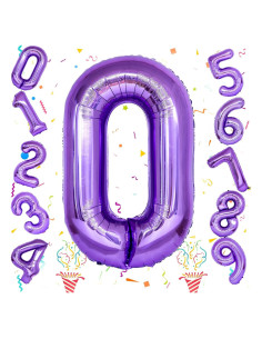 Globo de Número 0 Morado 101,6 cm Autoinflable para Fiestas