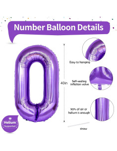 Globo de Número 0 Morado 101,6 cm Autoinflable para Fiestas 2