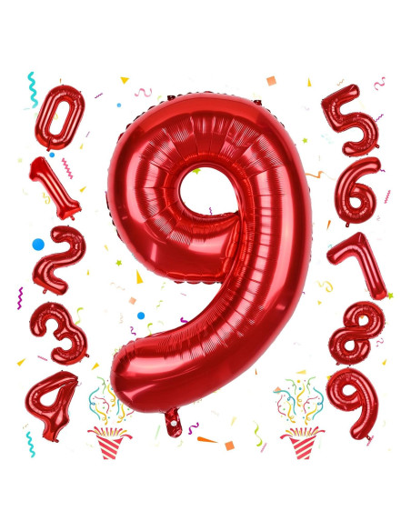Globo Gigante Número 9 Rojo 101,6 cm para Cumpleaños