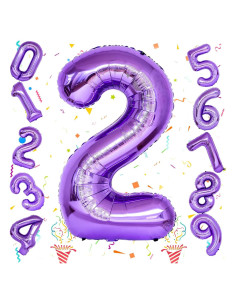 Globo de Número 2 Morado 101,6 cm para Cumpleaños