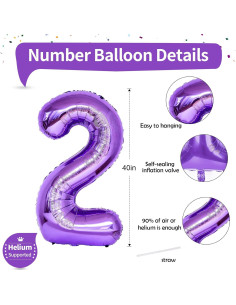 Globo de Número 2 Morado 101,6 cm para Cumpleaños 2