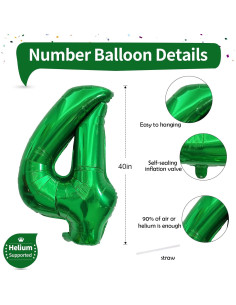 Globo de Número 4 Verde Oscuro 101,6 cm para Fiestas 2