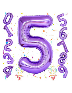 Globo de Número 5 Púrpura 101,6 cm Autoinflado Isndare
