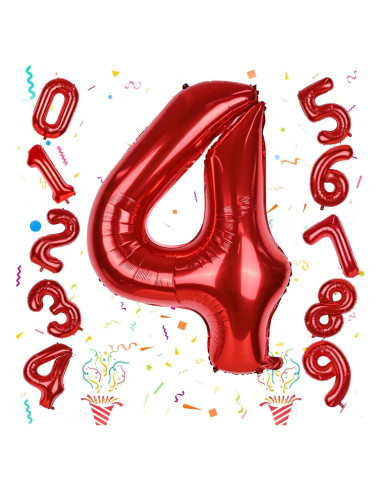 Globo de Número 4 Rojo 101,6 cm Autoinflable para Fiestas