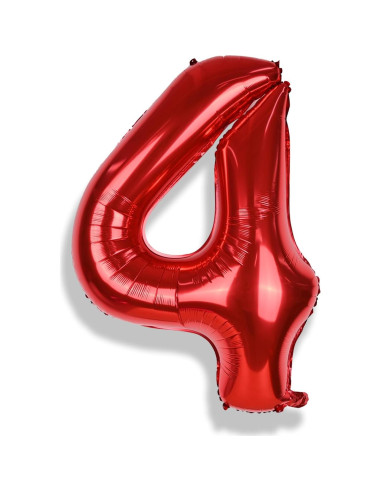 Globo de Número 4 Rojo 101,6 cm Autoinflable para Fiestas