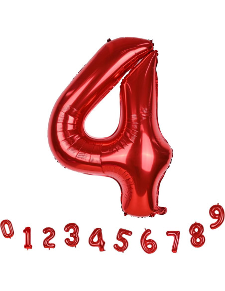 Globo de Número 4 Rojo 101,6 cm Autoinflable para Fiestas