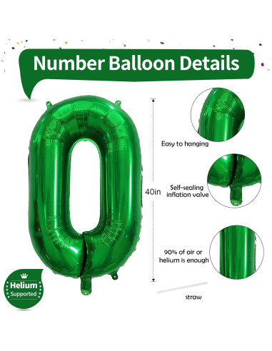 Globo de Número 0 Verde Oscuro 101,6 cm para Fiestas
