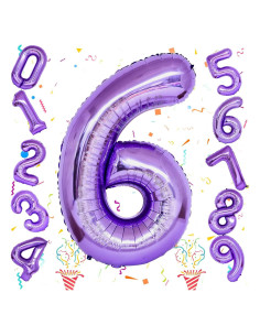 Globo Número 6 Morado 101,6 cm para Cumpleaños Niñas