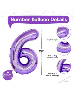 Globo Número 6 Morado 101,6 cm para Cumpleaños Niñas 2