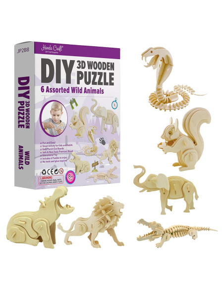 Rompecabezas 3D de Madera Manos Artesanales - 6 Animales