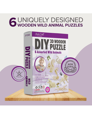 Rompecabezas 3D de Madera Manos Artesanales - 6 Animales