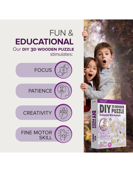 Rompecabezas 3D de Madera Manos Artesanales - 6 Animales