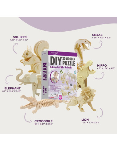 Rompecabezas 3D de Madera Manos Artesanales - 6 Animales