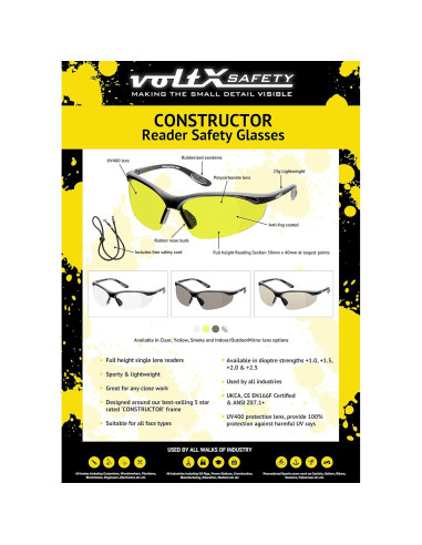 Gafas de Seguridad VoltX Constructor +2.0 Dioptrías Amarillo