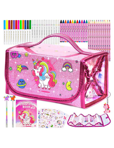 Juego de Marcadores Lavables Unicornio 59 Piezas con Estuche