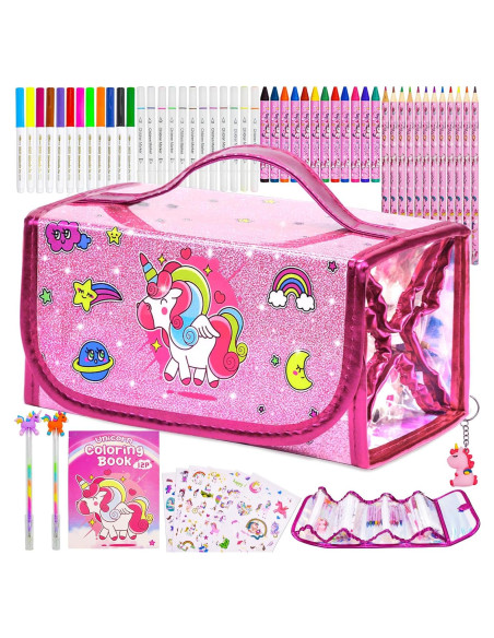 Juego de Marcadores Lavables Unicornio 59 Piezas con Estuche