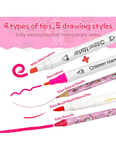 Juego de Marcadores Lavables Unicornio 59 Piezas con Estuche