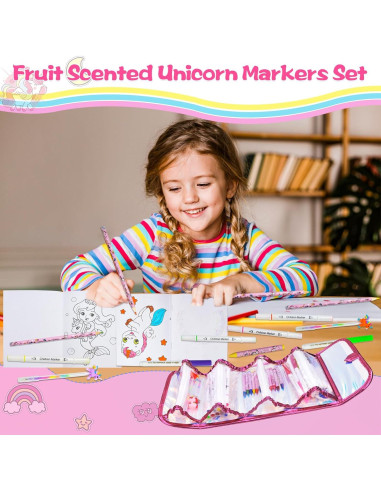 Juego de Marcadores Lavables Unicornio 59 Piezas con Estuche