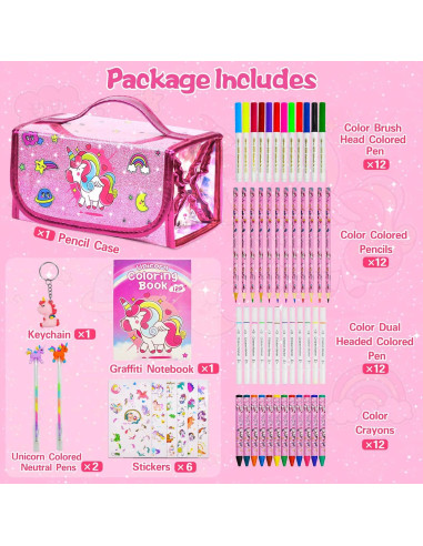 Juego de Marcadores Lavables Unicornio 59 Piezas con Estuche