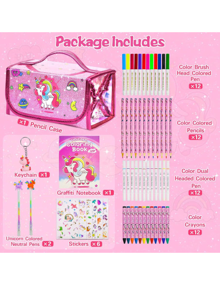 Juego de Marcadores Lavables Unicornio 59 Piezas con Estuche