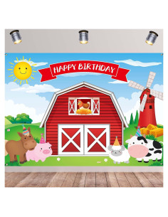 Fondo de Fiesta Infantil YRIOWMI Animales de Granja 210x150 cm