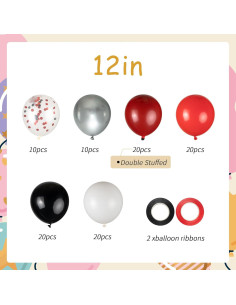 Kit de 100 Globos de Confeti Rojo, Negro y Blanco 30 cm 2