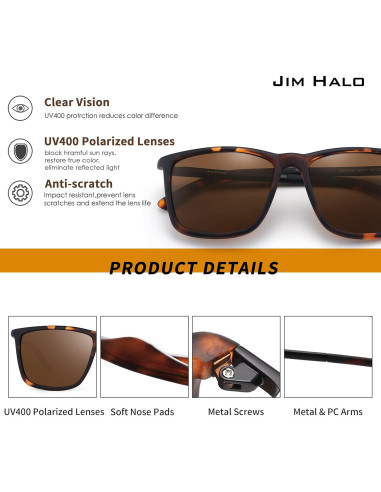 Gafas de Sol Polarizadas Jim Halo Cuadradas Retro UV