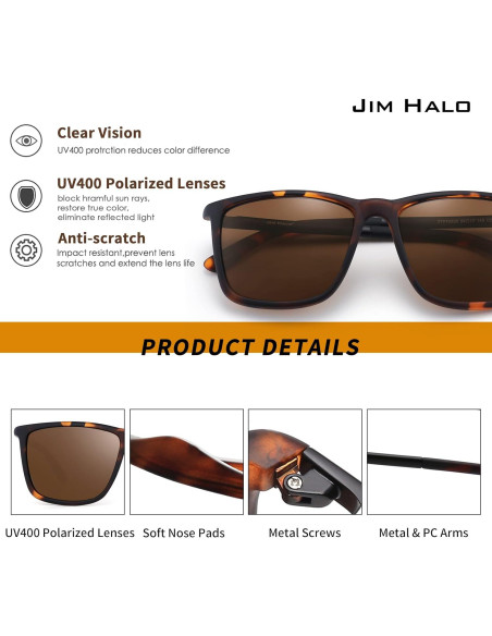 Gafas de Sol Polarizadas Jim Halo Cuadradas Retro UV Gafas de Sol Polarizadas Jim Halo Cuadradas Retro UV