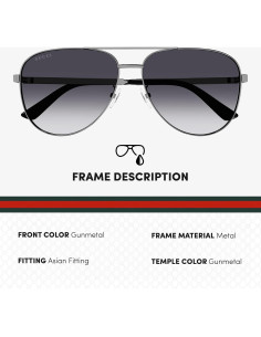 Gucci GG1233SA Gafas de Sol Aviador Gunmetal 63mm 2