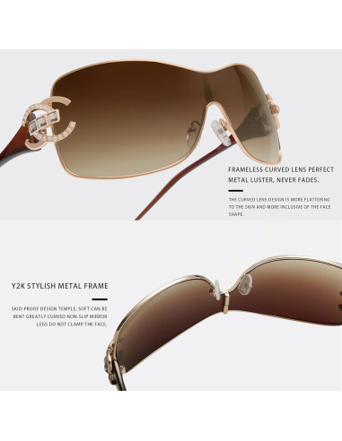 Gafas de sol envolventes VANLINKER Y2K marrón degradado