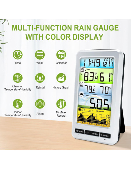 Pluviómetro Inalámbrico Urageuxy WS0207 con Termómetro