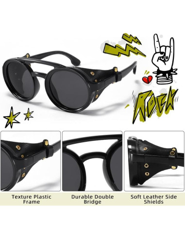 Gafas de sol steampunk polarizadas con escudo de cuero