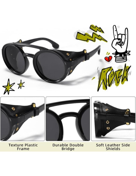 Gafas de sol steampunk polarizadas con escudo de cuero