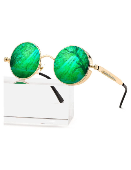 Gafas de sol redondas AIEYEZO Steampunk doradas 48mm UV