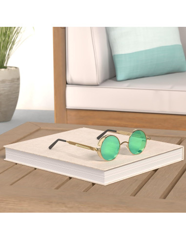 Gafas de sol redondas AIEYEZO Steampunk doradas 48mm UV