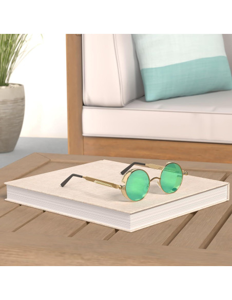 Gafas de sol redondas AIEYEZO Steampunk doradas 48mm UV