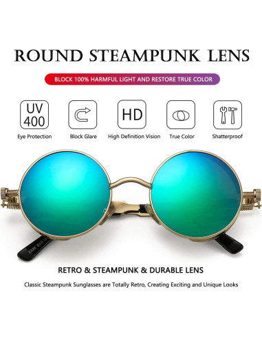 Gafas de sol redondas AIEYEZO Steampunk doradas 48mm UV