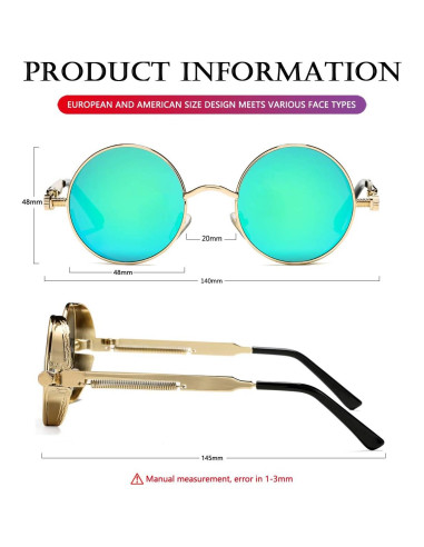 Gafas de sol redondas AIEYEZO Steampunk doradas 48mm UV