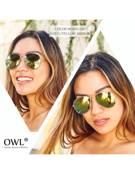 3 Pares Gafas de Sol Aviador OWL Lente Ámbar UV 50mm
