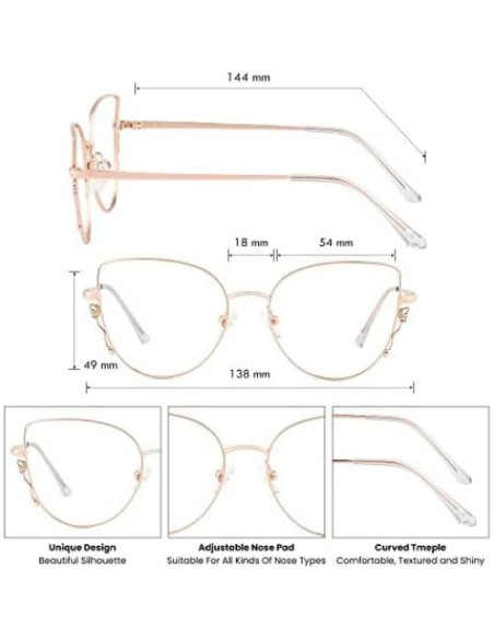 Gafas de Luz Azul GUDVUE Estilo Gato Rosa Dorado UV400