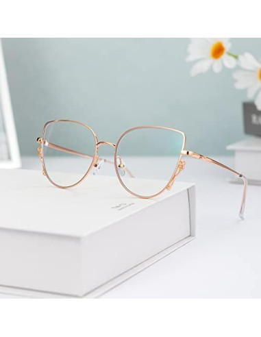 Gafas de Luz Azul GUDVUE Estilo Gato Rosa Dorado UV400