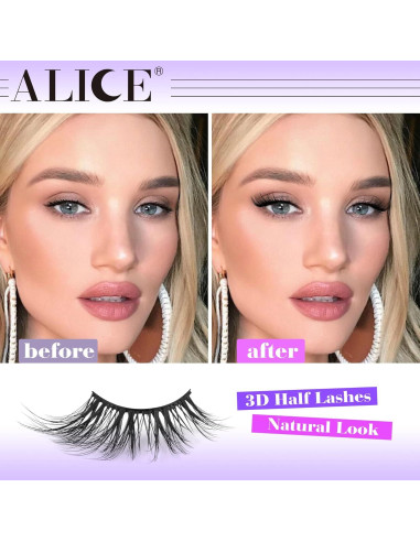 Pestañas Postizas Half Lashes ALICE 3D Naturales 7 Pares