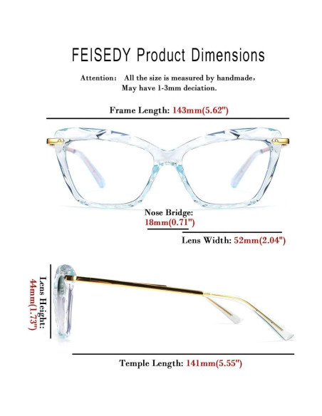 Gafas de Ojo de Gato FEISEDY con Bloqueo Luz Azul 55mm