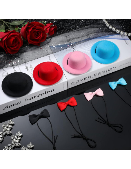 4 Conjuntos de Sombreros y Corbatas para Mascotas Xuniea