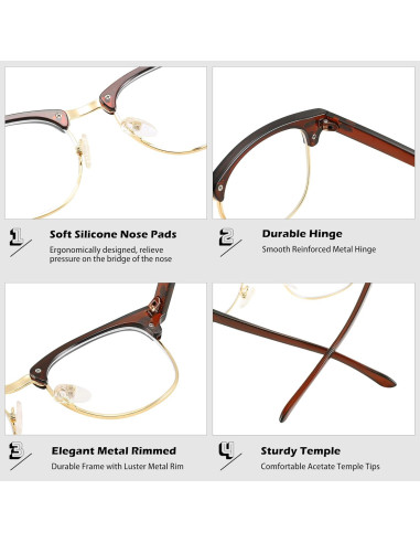 Gafas Retro COASION CA7014 Marrón/Dorado 50mm Lentes Claros