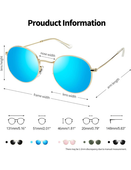 Gafas de sol redondas Joopin UV400 polarizadas azules Gafas de sol redondas Joopin UV400 polarizadas azules