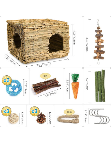 Casa de Hierba para Conejos PStarDMoon 30x20x23cm Natural