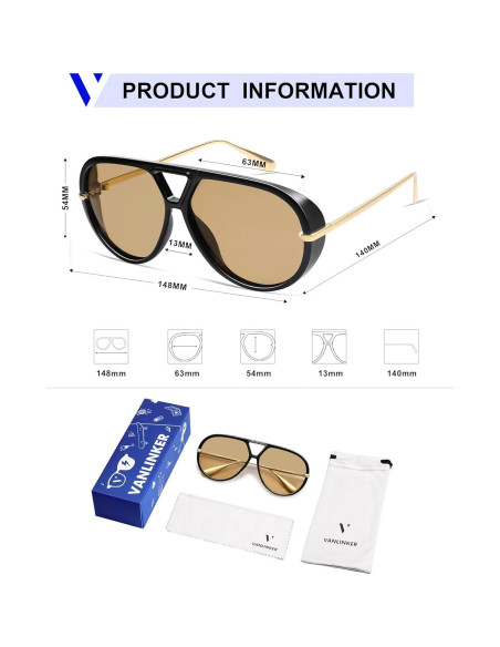 Gafas de sol aviador polarizadas VANLINKER retro 63mm