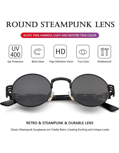 Gafas de sol redondas AIEYEZO steampunk UV 100% bloqueadores