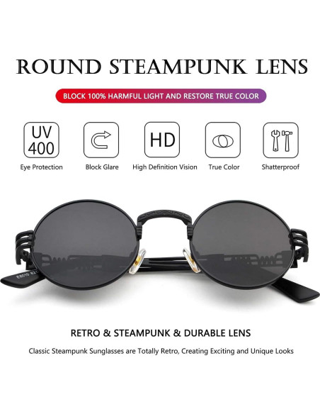 Gafas de sol redondas AIEYEZO steampunk UV 100% bloqueadores